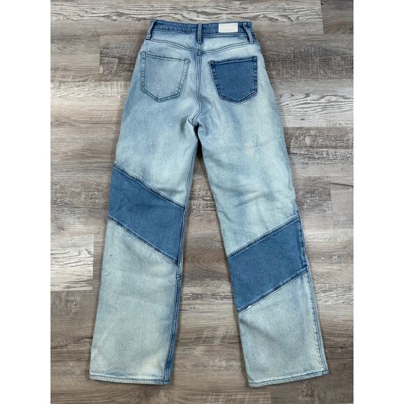 Hollister Patchwork Straight Leg Jeans Blue Two Tone Denim Size 25 - Picture 4 of 10